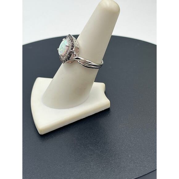 Zatos 925 Sterling Silver Cushion Cut 8mm Lab Opal Smoky Quartz Halo Ring Sz 7 - Picture 5 of 10